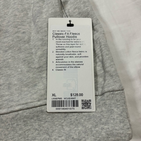 lululemon Classic-Fit Fleece Pullover Hoodie HCUG/WHT Light Gray Men’s Size XL - Picture 7 of 7
